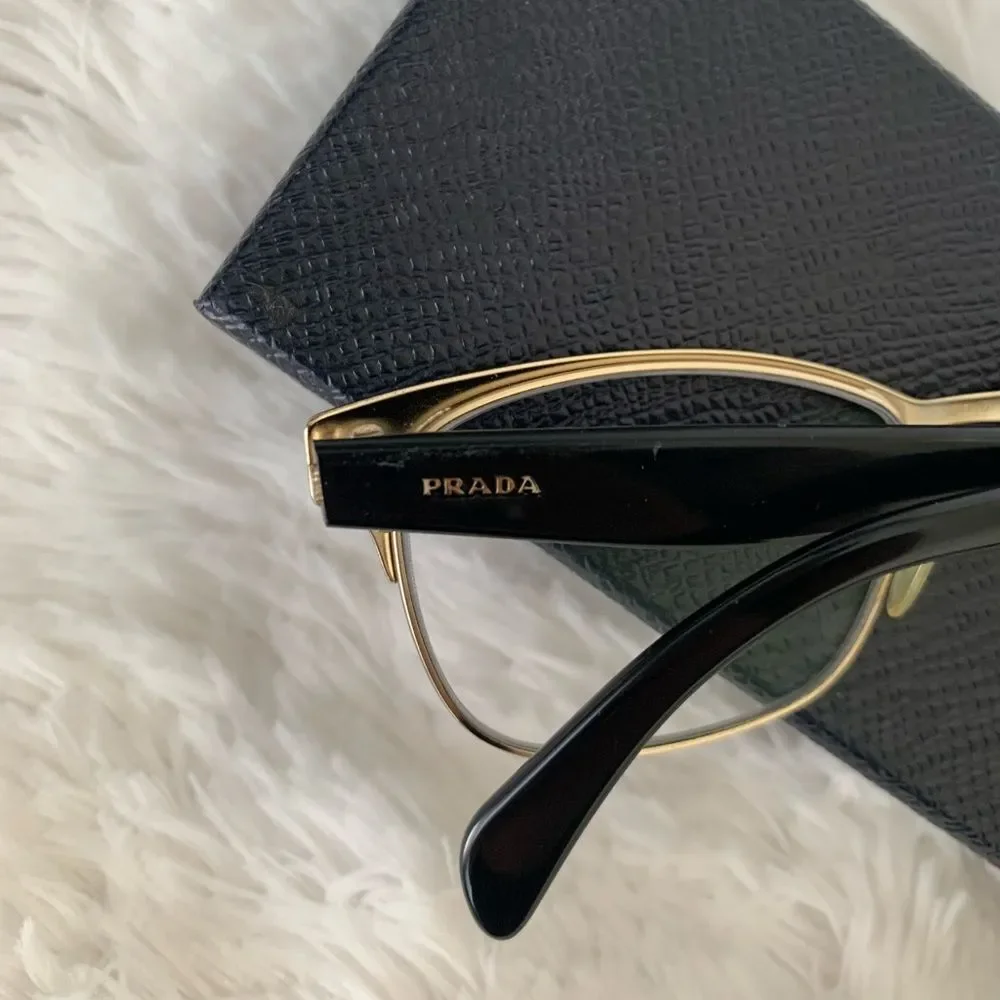 Prada Glasses Frames Black Gold Eyeglasses Case Cloth Box PR65RV Retro